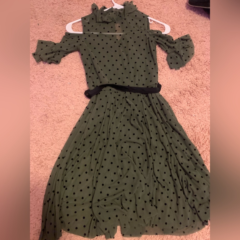 olive and black polka dot Weissman costume